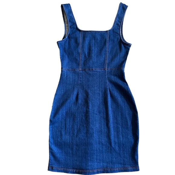 Women's Denim Button Up Bodycon Stretch Dress - Picture 2 of 6